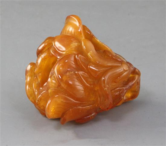 A Chinese amber magnolia brushwasher, Qing dynasty, height 6.5cm